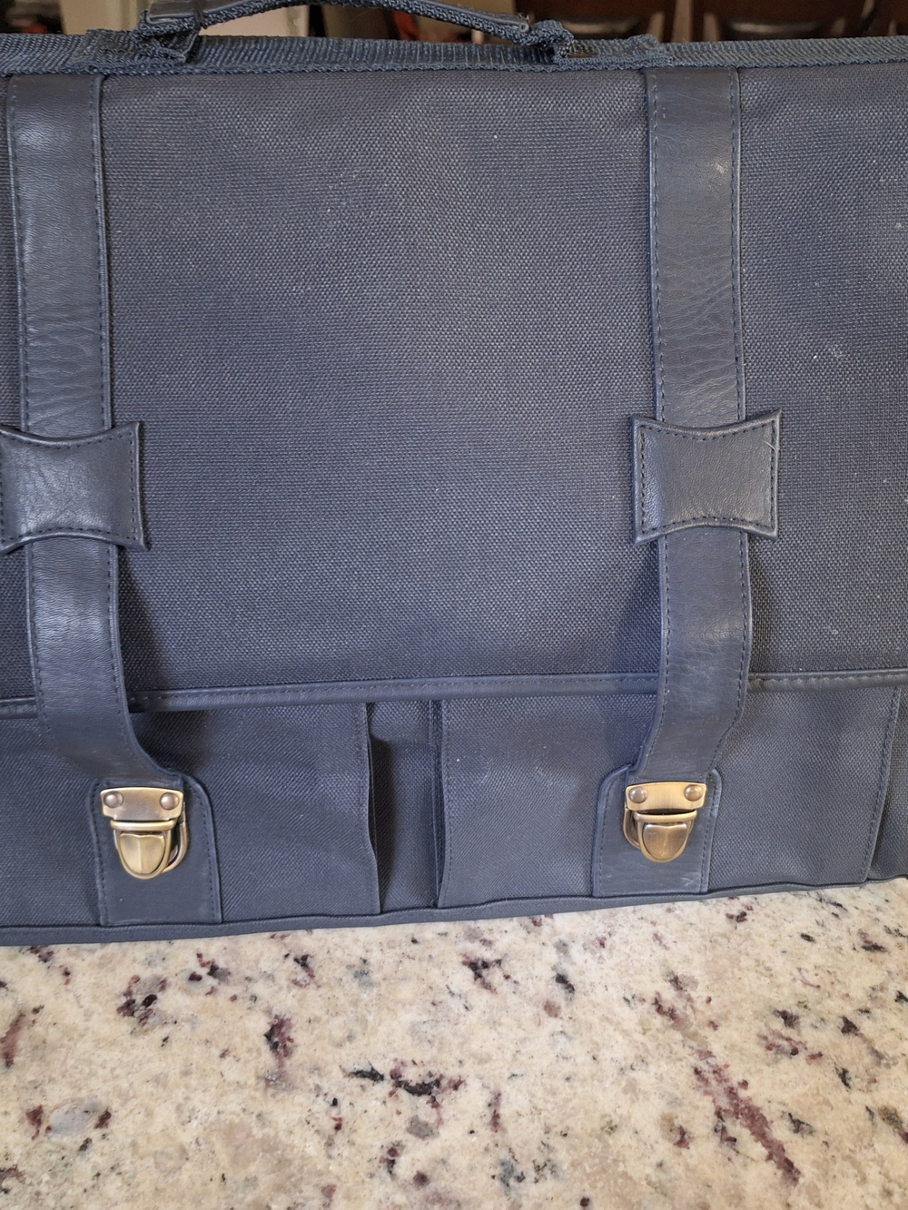 Men's Yves Saint Laurent Messenger Bag Dark Blue Canvas with Leather Trim